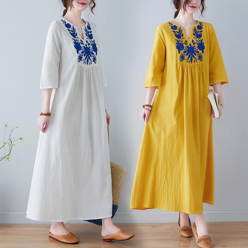 Embroidery Skirt - Nowa Sukienka w Etnicznym Stylu, Luźna,
