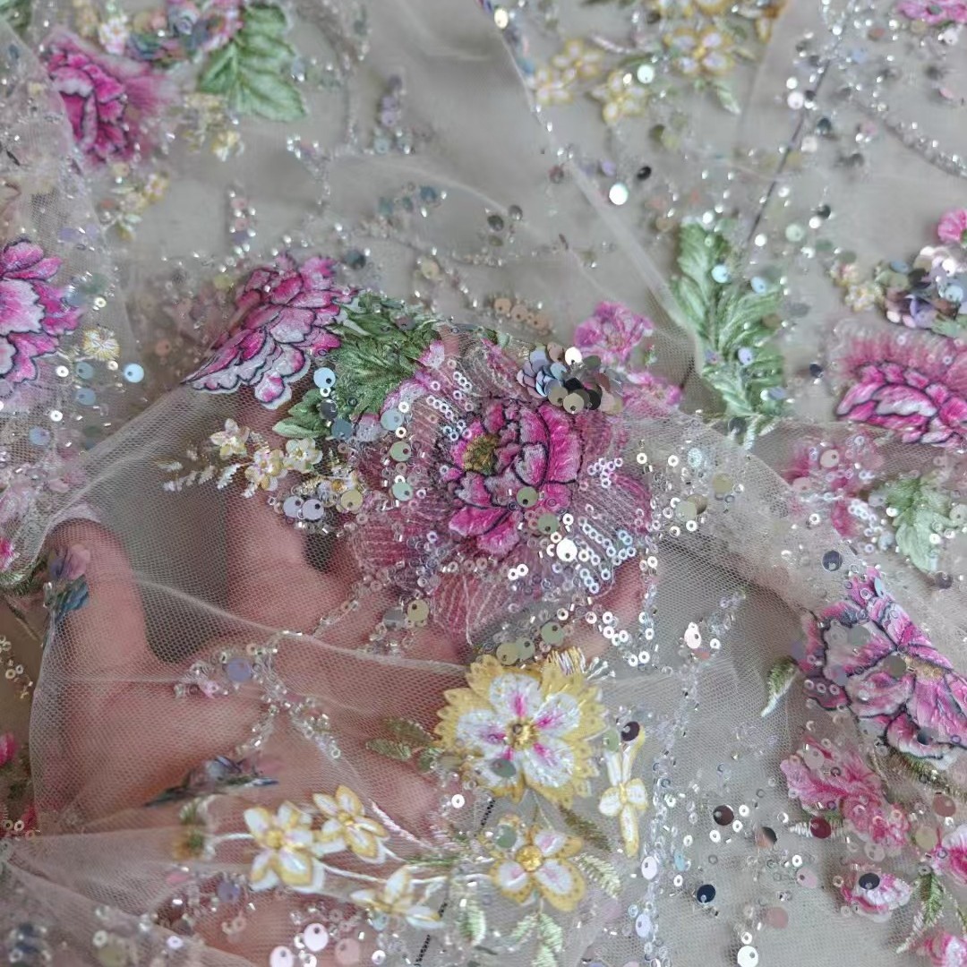 Embroidery Gradient - Luksusowa koronka z koralikami, szerokość 1M