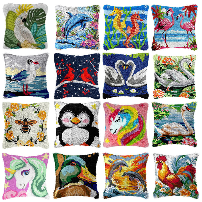 Printed Embroidery Kit - DIY ptak jednorożec poduszka rzemieślnicze wełniane